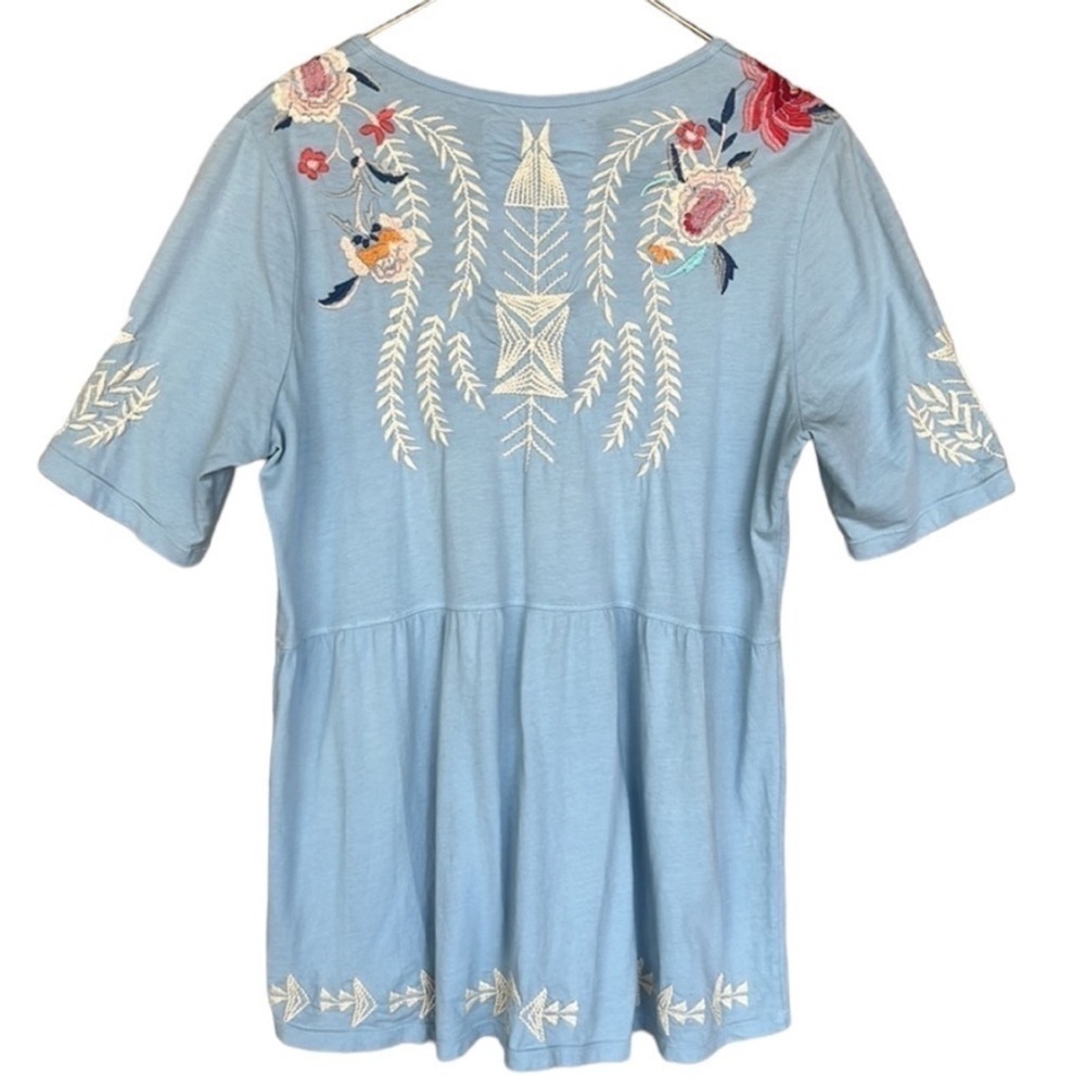 Johnny Was Floral Embroidered Short Sleeve V-Neck Top - Picture 6 of 12